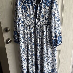 Blue Floral Long Sleeve Dress